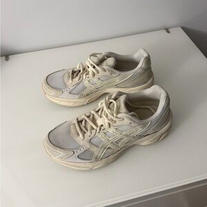 ASICS Cream Mesh and Suede Sneakers
